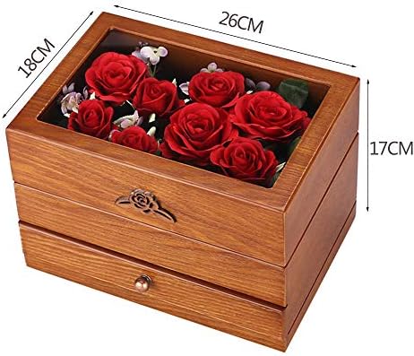 LMEI-WatchBox Дървена Ковчег за бижута/Антични Кутия за съхранение на Бижута Имитация на Рози, Лукс, Класика,