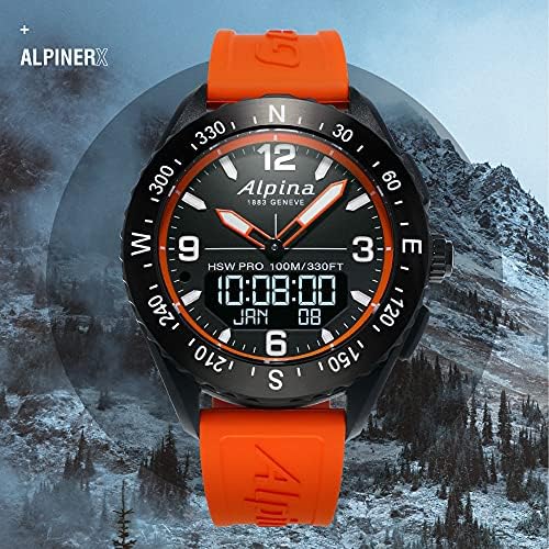 Мъжки швейцарски кварцов механизъм смарт часовници Alpina от фибростъкло с гумена каишка, оранжево, 22 (модел: AL-283LBO5AQ6)