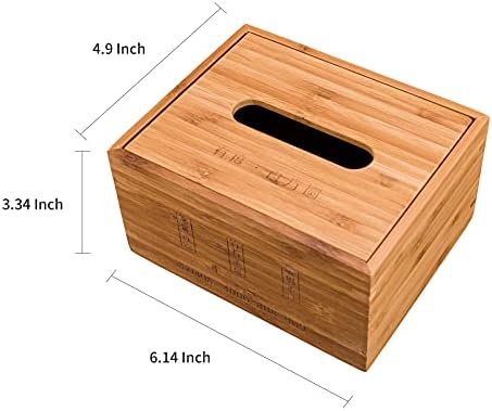 JIKUGO Design Bamboo Tissue Box - Модерен Минималистичен стил,Диспенсер за хартиени Кърпички за лице с Бамбук Капак,Органайзер за Салфетки за Баня, Спални, Хол(на квадрат)