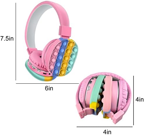Acuvar Безжични или жични Bluetooth 5.2 Акумулаторни слушалки над ухото със силикон микрофон Fidget Pop Bubbles, мощен стерео Съраунд бас и пасивни шумопотискане (розов)