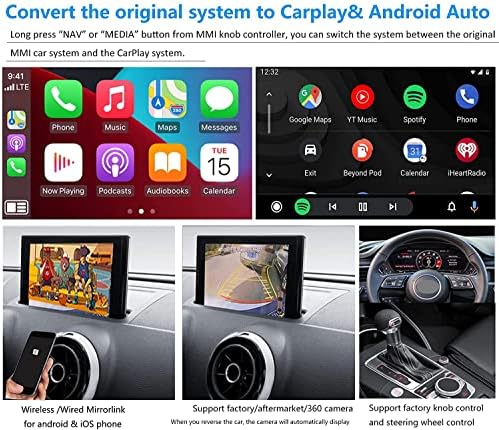 Road Top Wireless Carplay Android Auto Retrofit Kit for Audi A3 2013-2018 Year, Carplay Retrofit Kit Decoder, Поддръжка на Огледално-рефлексен Връзки, Камера за задно виждане, Навигация