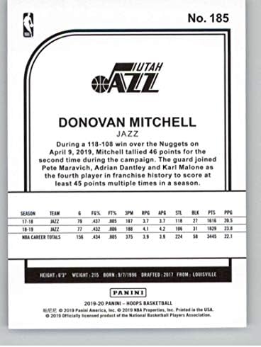 2019-20 NBA Hoops Баскетбол #185 Донован Мичъл Юта Джаз Официалната търговска картичка НБА от Панини America