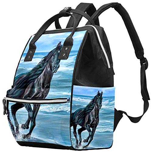 LORVIES Running Horse in Water Diaper Bag Backpack, Голям Капацитет Muti-Function Travel Backpack