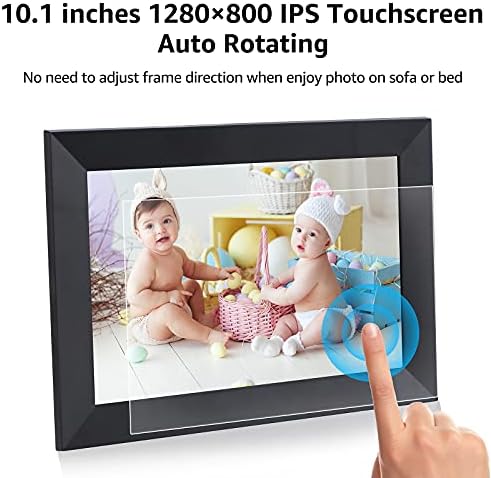 Ikismet Digital Picture Frame 10.1 Инчов WiFi Digital Photo Frame with 16GB Storage, HD Touch Screen Display, Auto-Rotate, Share Photos via Frameo APP Навсякъде - Подарък за семейството и приятелите си (черен)