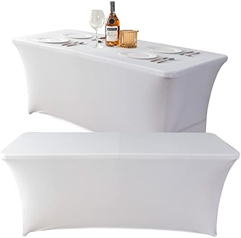Mingyit 2 ЕЛЕМЕНТА Ликра Покриване на таблицата, Покривки за маса, Растягивающиеся Капачки на Масата за Сватбеното Тържество (бял, 6 фута)