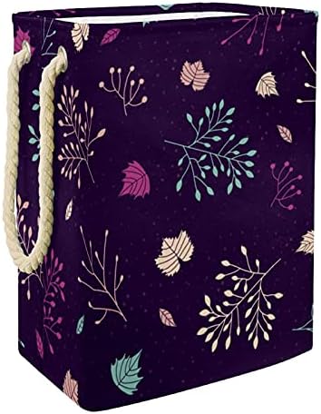 Кошница за дрехи с Веревочной Дръжка,Тъмно-Пурпурни Листа Pattern-01 Играчки и Дрехи Организация Сгъваема
