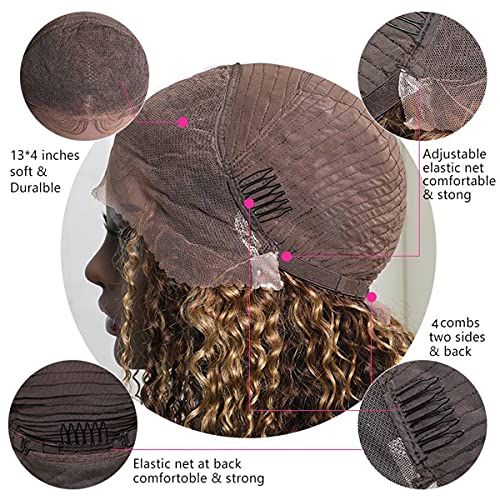Къдрава Човешки Косата на Перука за Черни Жени Мед Блондинка Омбре 13x4 Синтетични Косми На Дантели на Човешки