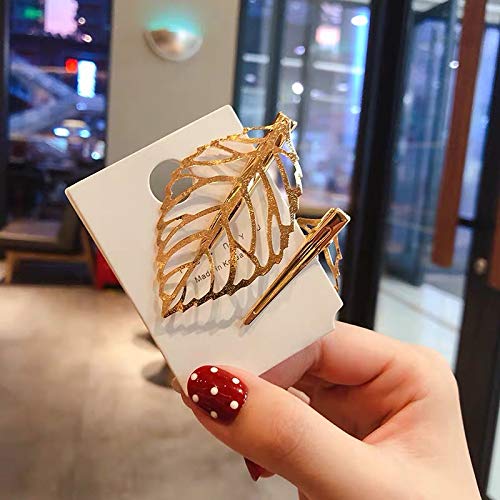 Tzoxal Vintage Hollow Leaf Hair Clips Barrettes for Women, Gold Elegant Alloy Leaves Style Duckbill Hairpins, Fashion Hairgrip Hair Accessories for Party Wedding Daily (2PCS, Gold Тона）