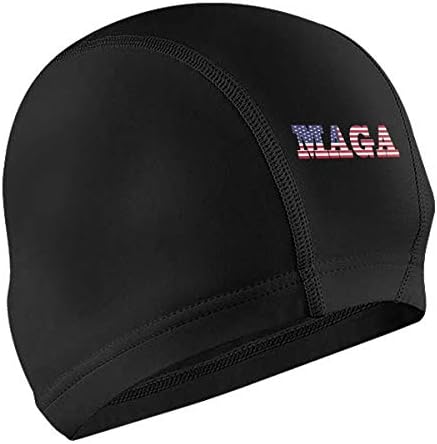 Ликра Swim Cap Make Great America MAGA for Long Hair Novelty Swimming Caps Cover Ears Unisex-Възрастен Черен